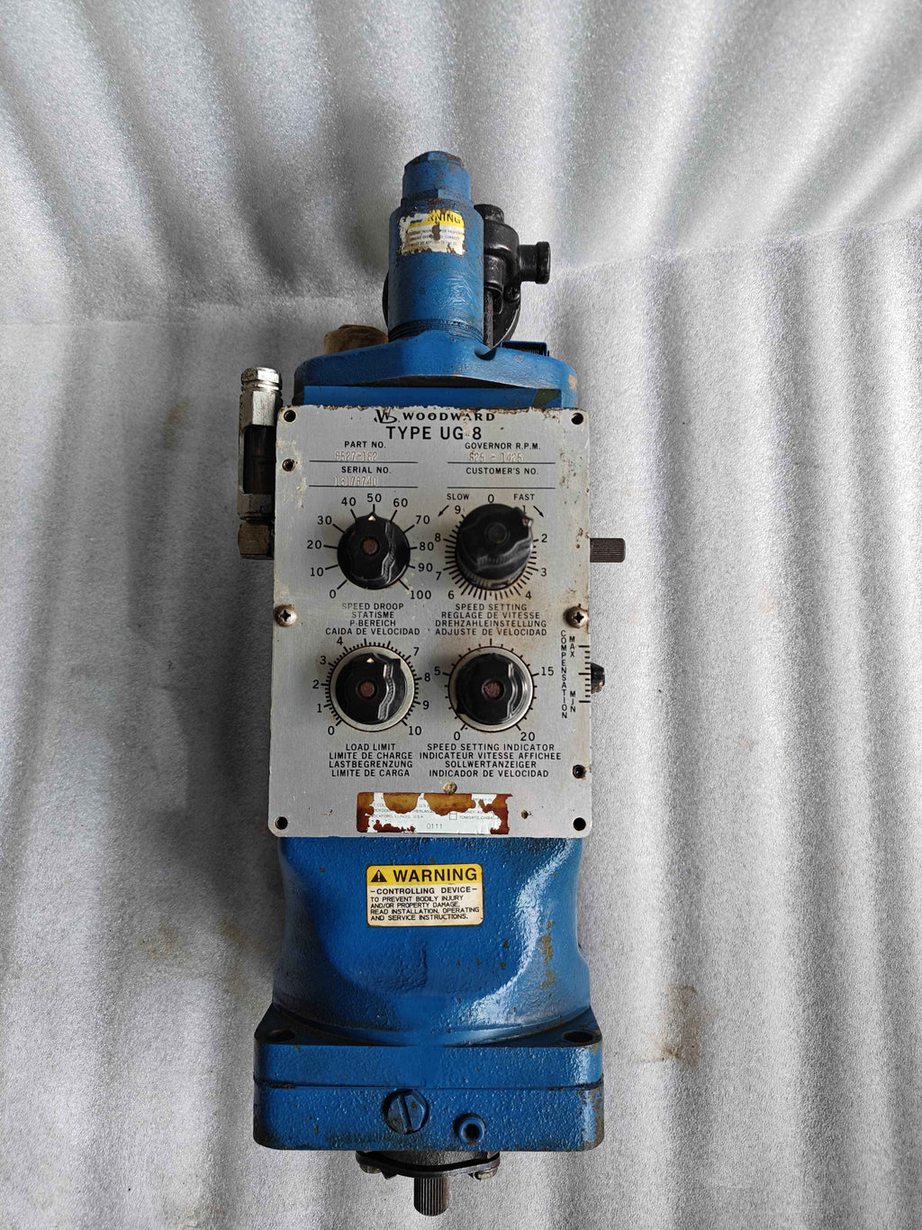 Woodward UG-8 Governor Part no: 8527-162 Governor speed: 625-1425 rpm 2