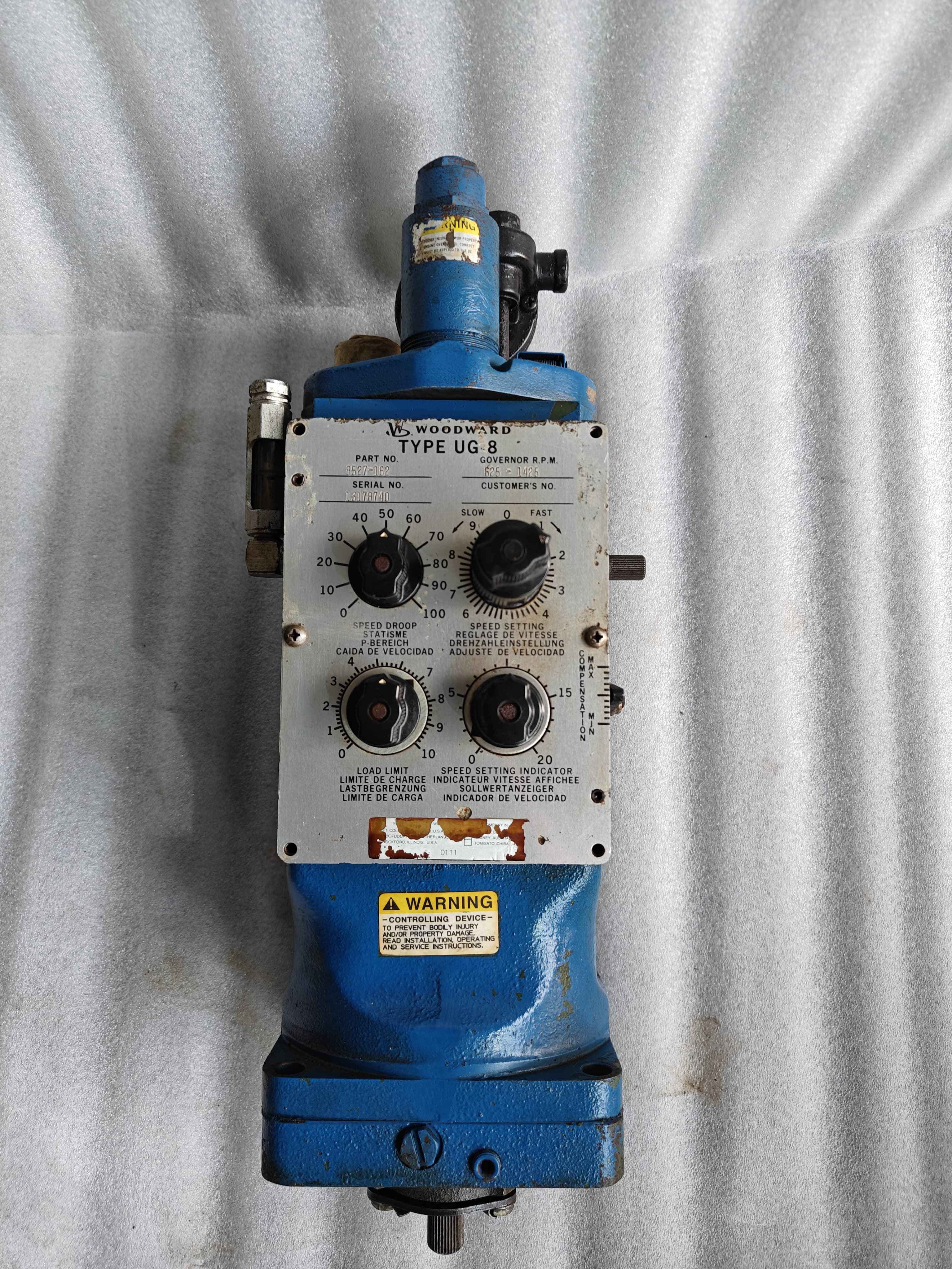 Woodward UG-8 Governor Part no: 8527-162 Governor speed: 625-1425 rpm 2