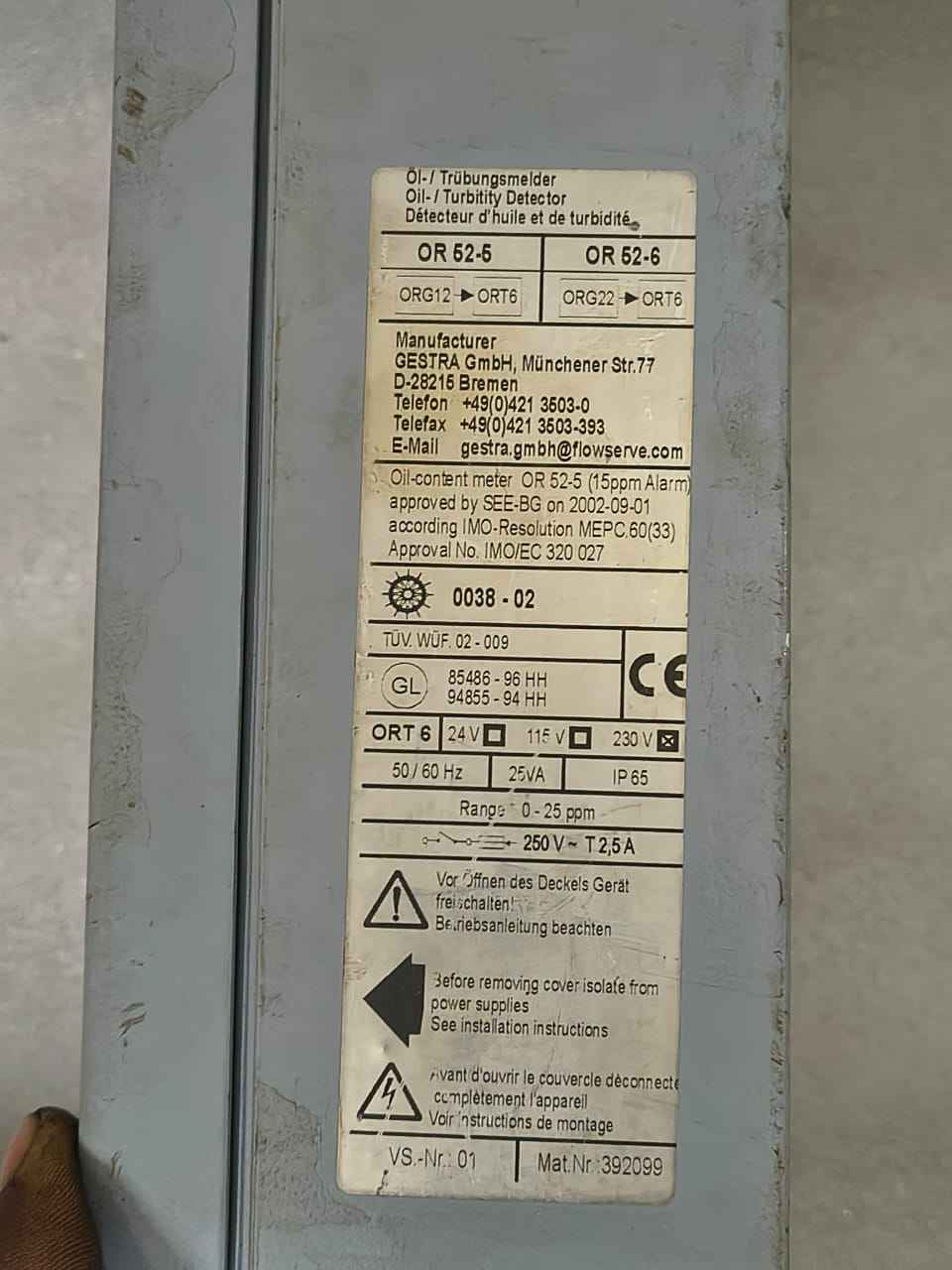 Gestra ORT 6 Oil/Turbidity Detector OR52-5/OR52-6